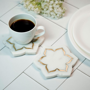 Top Selling Sale Stone <b>Coaster</b> Table Accessory Luxury Flower Shape Brass Design <b>Marble</b> <b>Coaster</b> Set - Product Image 1
