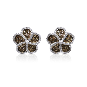 0.88 Cttw White & Brown Diamond Stud <b>Earrings</b> 925 Sterling Silver, Round Cut Natural Diamond <b>Earrings</b> for Women, Push <b>Back</b> - Product Image 1