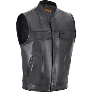 Gilet de motard personnalisé pour homme en cuir de vachette véritable, sans col, avec fermeture éclair discrète, cuir de qualité supérieure - Product Image 1