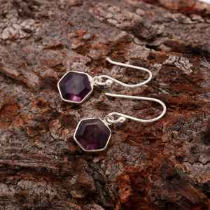 Boucles d'oreilles clous hexagonales en fluorite en argent sterling 925 faites à la main, taille marquise, bijoux ethniques en pierres précieuses naturelles pour cadeau d'anniversaire - Product Image 4