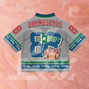 Camiseta de fútbol de malla con cuello en V personalizada, estilo boxy y corto, personaliza tu nombre y logotipo, camiseta de fútbol vintage estilo streetwear para hombre - Product Image 6