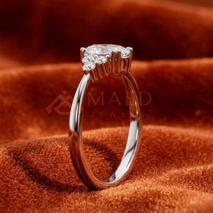 Moissanite Three <b>Stone</b> Ring for Women Silver Tone Engagement Anniversary Jewelry Elegant Daily Wear Style - Product Image 2