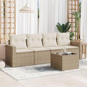 Conjunto de Sofás Modulares Grandes de Ratán Sintético PE Beige para Jardín, Muebles Modulares Cómodos para Exteriores - Product Image 1