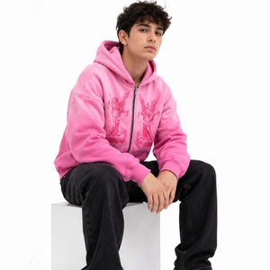 Sudadera con Capucha Rosa Extra Grande con Cierre y Estampado de Ángel, Unisex, Estilo Casual Urbano, para Otoño, Tejido FRENCH TERRY - Product Image 5