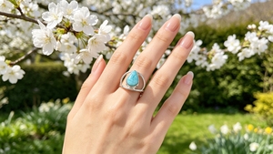 Anillo de Piedra Preciosa Turquesa Art Palace, Chapado en Plata 925, Estilo Bohemio, Joyería de Moda Unisex - Product Image 2