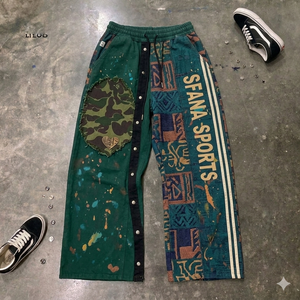 Premium Retro Graphic Canvas Breathable <b>Trousers</b> <b>Men</b> Streetwear Vintage Print Loose Fit Casual Sweatpants <b>Elastic</b> Waist - Product Image 1