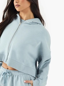 High Quality 2 Piece Lace Crop Top Jumper Women's Loungewear Set Custom Two Piece Full Sleeve Sweatshirt Shorts Set - Product Image 2