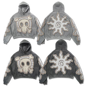 Sweat à capuche oversize pour homme de votre marque, gris et noir, imprimé cœur squelette, pull en coton tricoté, style automne - Product Image 3