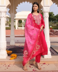 Most Trendy Women's <b>Pink</b> Kurti Set 3/4 Sleeve Cotton Silk Full <b>Stitched</b> for Regular and Festive Occasions - Product Image 3