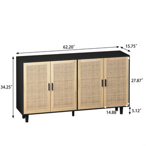 Gabinete de almacenamiento decorativo de ratán de 4 puertas para decoración de sala de estar - Product Image 5