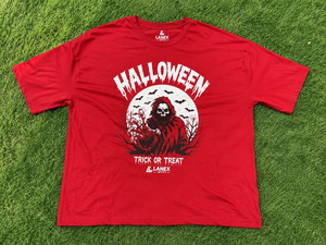 Wholesale Men's Halloween T Shirt Red Oversized Cotton Tee Grim Reaper Skull Pumpkin Bat Graphic Print Short Sleeve Gothic Shirt - Product Image 6