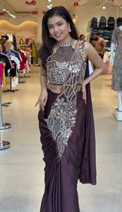 Ready to Wear Saree With Heavy Thread & Beads Embroidery Work Rangoli <b>Silk</b> Embroidery Thread & Semi Beads Work Saree and Blouse - Product Image 2