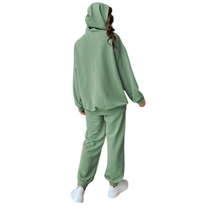 Conjunto Deportivo de 2 Piezas para Mujer, Sudadera con Capucha y Pantalones Joggers en Verde Salvia, Mezcla de Algodón y Felpa, Ropa Casual para Estar en Casa, Fabricante Personalizado OEM - Product Image 2