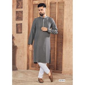 ชุดนอนลายทางผ้าวิสคอสสำหรับผู้ชายงานปักลายสีเทา - Product Image 1