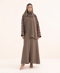 Abaya Islámica Saudí para Mujer, Talla Grande, Bordado Personalizado, Poliéster Transpirable, Ligera, Larga hasta el Suelo, Abertura Frontal, Negra, para Musulmanas - Product Image 1