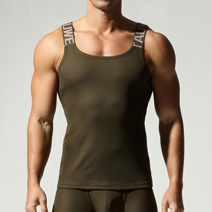 Men Ribbed <b>Tank</b> <b>Top</b> Solid Color <b>Square</b> Collar Breathable Slim Fit Sleeveless Casual Sport Vest - Product Image 5