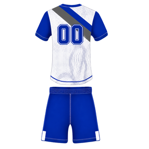 Conjunto de Uniforme de Rugby de Manga Corta en Azul Rey, Blanco y Gris, Jersey de Rugby con Cuello Redondo y Diseño Gráfico, Pantalones Cortos con Cordón, Ropa Deportiva para Equipo - Product Image 2
