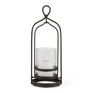 Iron Hurricane <b>Lanterns</b> With Hammered Glass <b>Black</b> Powder Coating & Bronze Finish Decorative Candle Holders For Home & Patio - Product Image 6