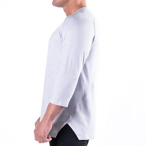 Durable Mens Grey Plain full Sleeve Tee Venta al por mayor a granel de algodón y poliéster Mezcla OEM ODM Logotipo personalizado de etiqueta privada Ropa para hombre - Product Image 2