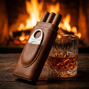 Organizador de viaje para cigarros hecho a mano de alta calidad con acabado en cuero y cortador incorporado para un transporte seguro de cigarros a bajo costo. - Product Image 6