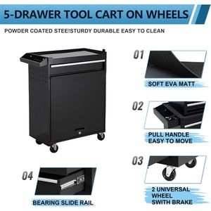 Carrello Portautensili a 5 Cassetti con Ruote, Imballaggio Rinforzato, Cassetta degli Attrezzi in Metallo per Garage, Parte Superiore Staccabile, Armadietto Portaoggetti - Product Image 4