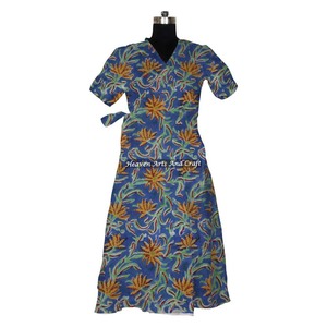 Floral Printed Indian Cotton Bathrobe Handmade <b>Maxi</b> Gown <b>Dress</b> <b>Kimono</b> Style Sleepwear Plus Size Wholesale Price - Product Image 2
