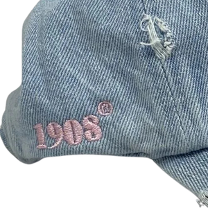 AKA <b>Light</b> Denim <b>Hat</b> <b>Light</b> Blue Distressed Baseball Cap with Green Pink Embroidered Letters Adjustable Casual Denim Cap for Women - Product Image 6