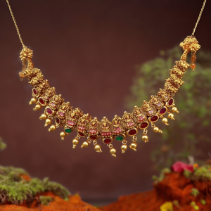 Juego de Collar Chapado en Oro Estilo Templo Jewelemarket Heritage con Piedra Pota Fina y Perlas de Imitación para Ocasiones Nupciales - 10575508PGR - Product Image 3