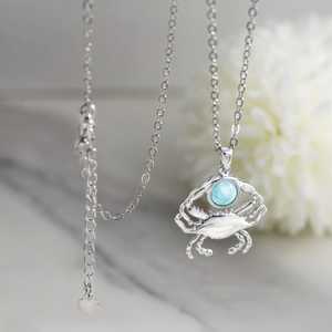 Larimar Sterling Silver <b>Crab</b> Pendant Natural Gemstone Jewelry 925 Silver Necklace For Women Gift Wholesale - Product Image 4
