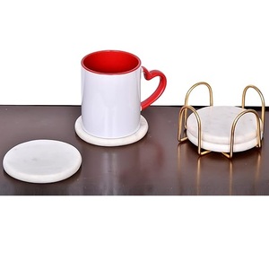 Glamorous White Marble Drink Coaster Set with Electroplated Gold Rack Modern Luxe <b>Table</b> <b>Protectors</b> for Home Barware - Product Image 3