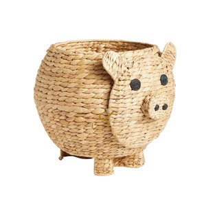 Handwoven Water Hyacinth Pig <b>Basket</b> Cute Animal Shaped Woven Toy Storage <b>Hamper</b> <b>for</b> Kids Room Decor - Product Image 1