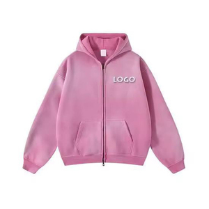 Sudadera con capucha de felpa francesa extragrande personalizada para hombre, gruesa, con lavado ácido, cremallera doble bidireccional, de secado rápido, transpirable, para invierno y protección solar. - Product Image 4
