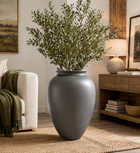 Decorative Iron Flower Vase Elegant Floor <b>Standing</b> Metal Vase With Grey Finish For Living Room <b>Corner</b> Decoration Purpose - Product Image 6