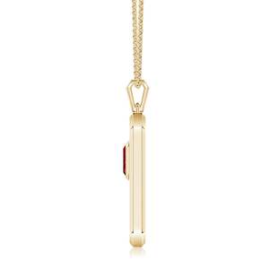 14K Solid Gold Emerald-Cut Red <b>Ruby</b> With Halo Diamond Men's Elongated Octagon Charm Pendant Link Chain <b>Necklace</b> Handmade Pendant - Product Image 2