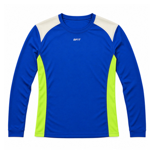 BFIT Unisex Long Sleeve Rash Guard Blue <b>Neon</b> Green Color Blocked Quick Dry Anti-UV Sport Shirt Adult Compression Fit Polyester - Product Image 1