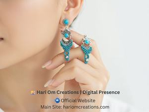 Boucles d'oreilles pendantes artisanales vintage en macramé turquoise, style bohème tribal, avec pierres bleues, bijoux artisanal, cadeau de fête pour elle - Product Image 3