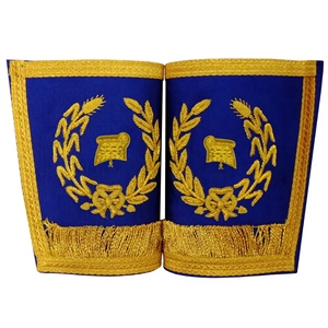 Guantes de ceremonia de la Francmasonería con tela azul real y bordado de hilo dorado para uso formal masónico - Product Image 1