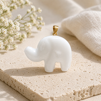 Pendentif Éléphant en Labradorite Naturelle Sculptée à la Main, Breloque Animale en Pierre Précieuse, Figurine Porte-Bonheur, Fourniture pour Fabrication de Bijoux