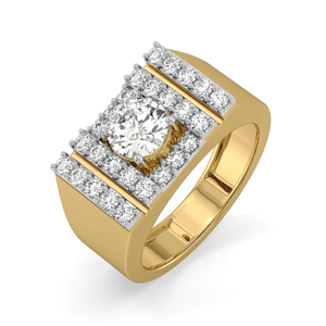 Anillo de Cóctel de Oro Amarillo de Lujo para Mujer con Diamante de Corte Brillante Redondo, Diseño Geométrico, Estilo de Compromiso - Product Image 1