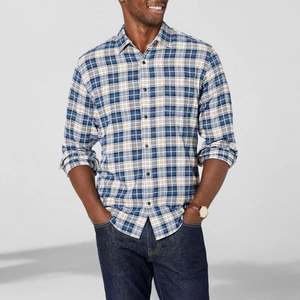 Men's Blue Plaid Twill for <b>Shirt</b> <b>Short</b> <b>Sleeve</b> <b>Button</b> Down Casual Cotton Summer Wear - Product Image 1