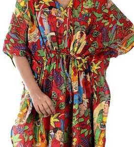 Vestido Túnica Kaftan de Algodón Kahlo Hecho a Mano, Kimono, Corte Holgado, Ropa para Mujer - Product Image 4
