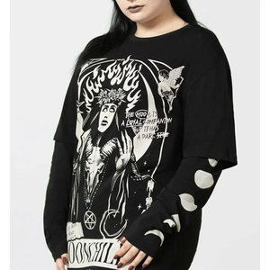 Women Double Layer T Shirt 2 In 1 Cotton Long Sleeve Casual Loose Fit Streetwear Ladies Fashion <b>Top</b> - Product Image 2