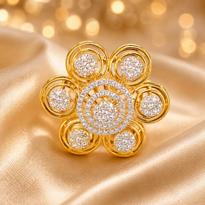 Anillo Circular Floral de Oro de 14K de Lujo con Brillantes Piedras de Circonia Cúbica, Joyería Elegante para Bodas y Fiestas para Mujer - Product Image 3