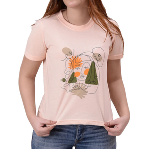 เสื้อยืดพิมพ์ลายศิลปะนามธรรมสำหรับผู้หญิง สไตล์ลำลอง คอกลม แขนสั้น ผ้าฝ้าย 100% สำหรับฤดูใบไม้ผลิและฤดูร้อน รับผลิตตามแบบ OEM - Product Image 2