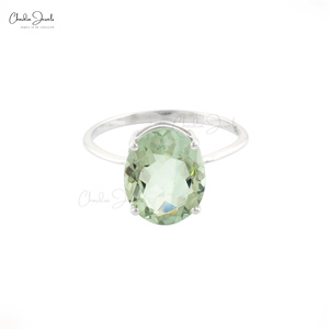 Produit le plus vendu : Bague solitaire en améthyste verte ovale facettée 9x11mm, en argent sterling 925 avec placage poli miroir, bijoux - Product Image 1