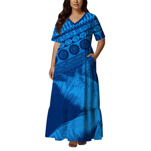 Meilleur prix Robe longue personnalisée pour femme, imprimé polynésien Samoa Tonga Fidji, épaules dénudées, à plusieurs niveaux, grande taille - Product Image 4