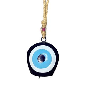 Tajdaar Handicrafts - Campana de vaca tradicional india de latón de 3 pulgadas con diseño Art Déco de ojo turco, decorativa para colgar en exteriores, multipieza - Product Image 3