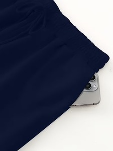 Women High Waist Wide Leg Sweatpants Navy Blue Letter Print Elastic Waist Side Pockets Full Length Casual Pants Autumn Style - Product Image 4