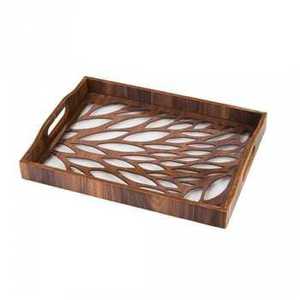 Luxury Rectangle Gold Metal <b>Mirrored</b> Serving Tray with Lattice Pattern Border Elegant Vanity Jewelry Cosmetic Storage Platter - Product Image 2