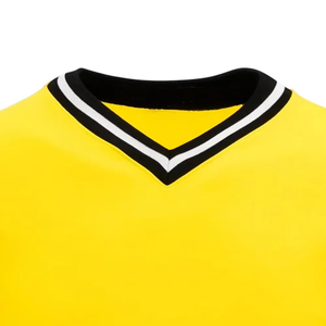 V Neck Short Sleeve Knitted T Shirt Solid Yellow Stripe Trim Sports <b>Soccer</b> Jersey Team Wear Breathable Customized for Men Women - Product Image 3